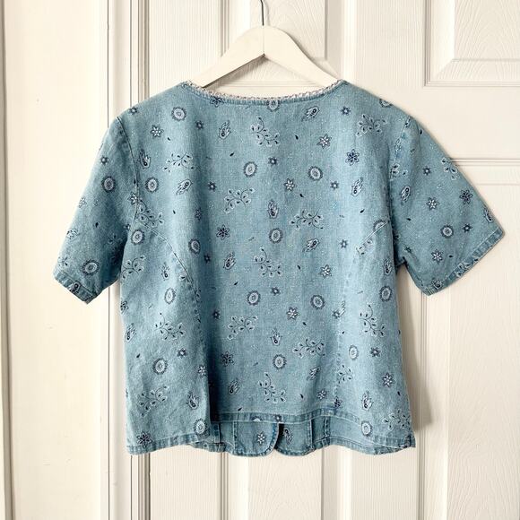 Requirements Vintage Y2K Denim Paisley Eyelet Lace Trim Bustier Button Top M - Picture 8 of 9